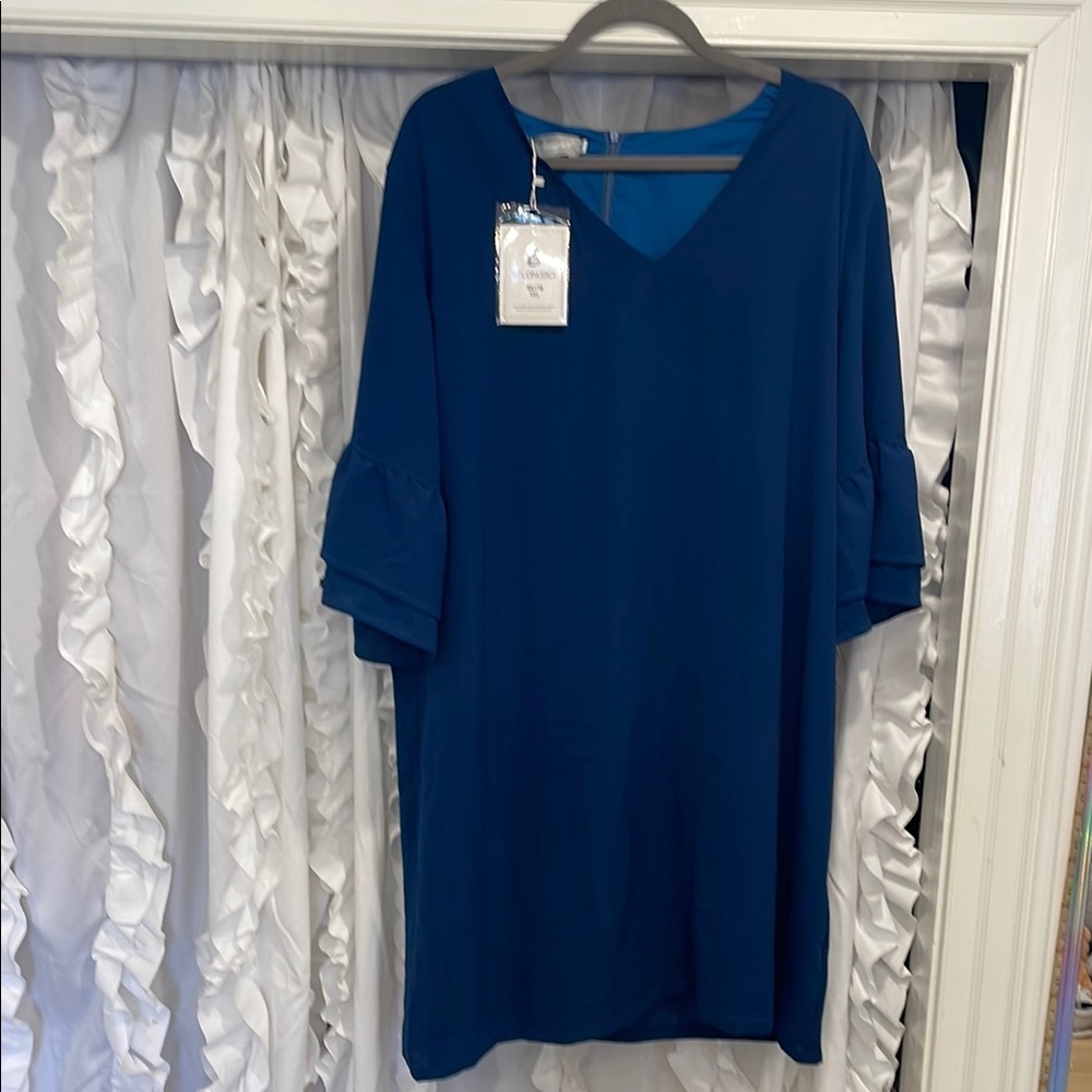 Belongsci 3XL Elegant Blue V-Neck Dress nwt